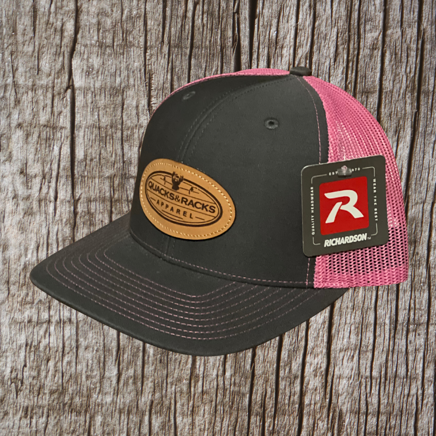 Charcoal Grey & Pink Richardson Snapback Hat